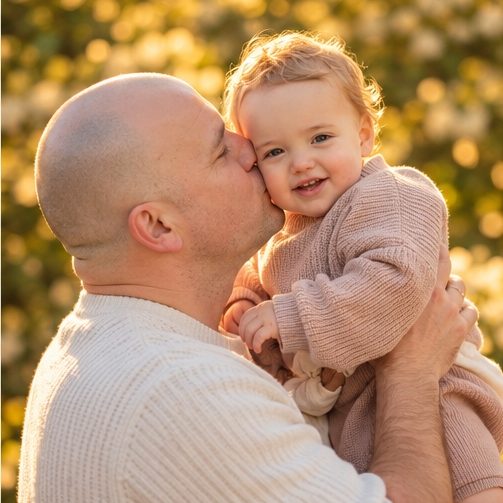 Dad kissing his daughter in the evening light